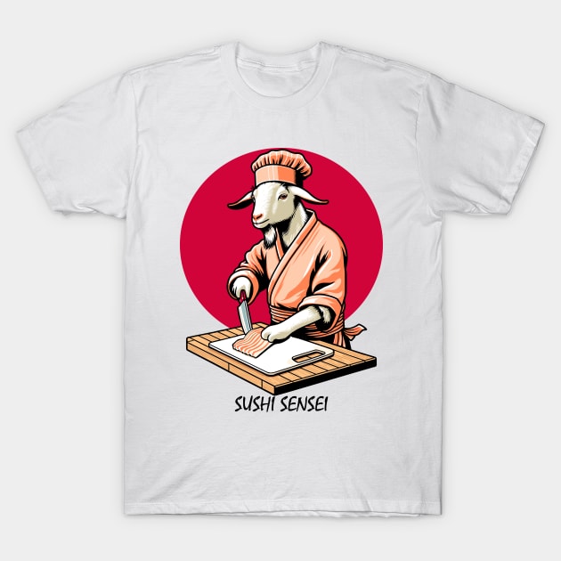 Sushi Master Goat - Retro Japanese Chef Cartoon T-Shirt by TimeWarpWildlife